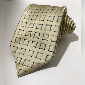Geoffrey Beene 100% Silk Neck Tie Yellow Gold Blue Geometric Hand Made 59"